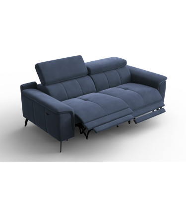 Canapé Relax 3 places FIERO, tissu velours bleu marine
