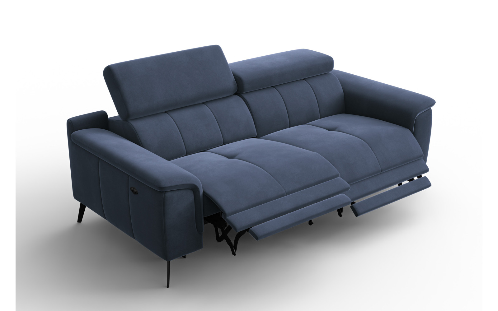 Canapé Relax 3 places FIERO, tissu velours bleu marine