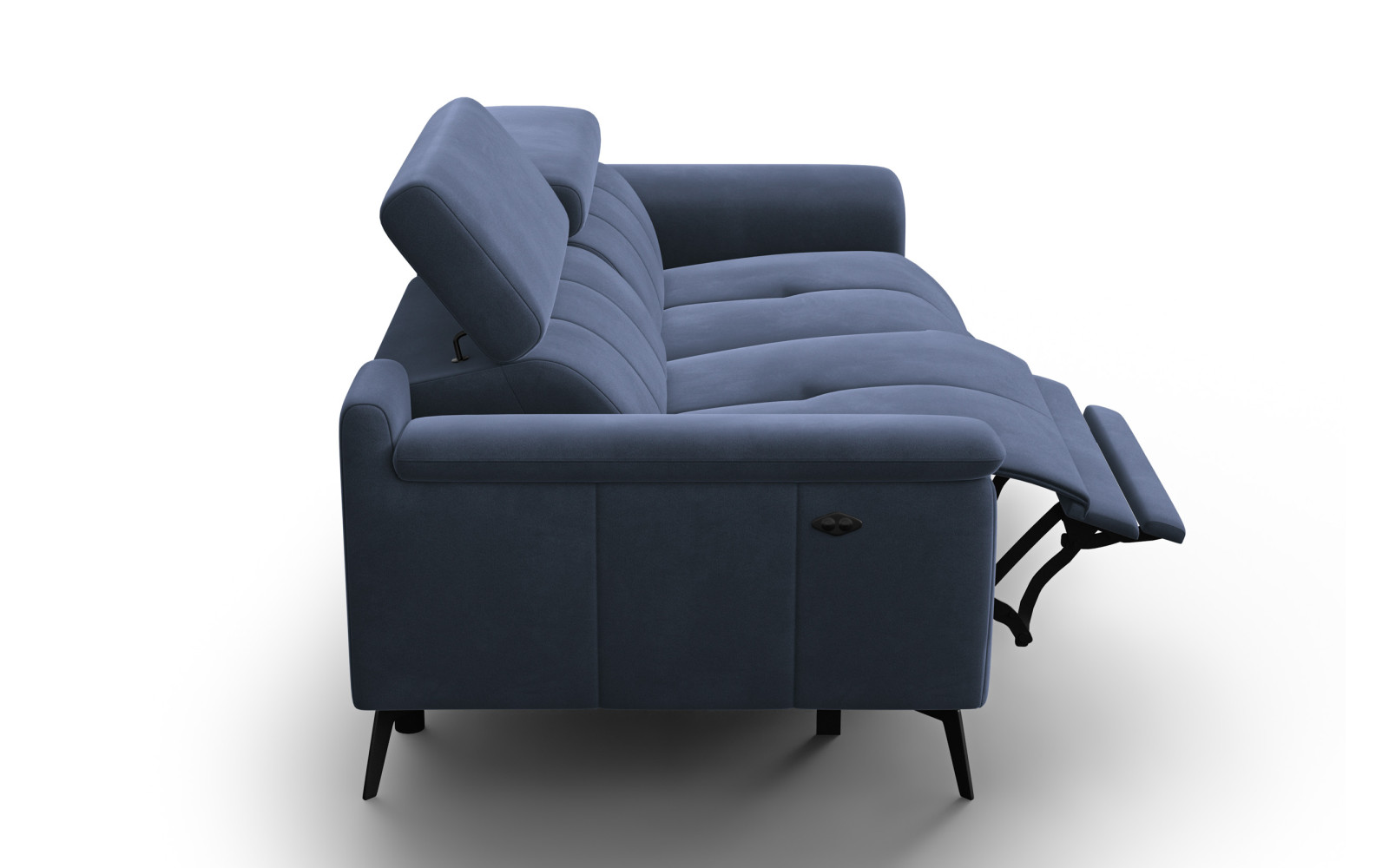 Canapé Relax 3 places FIERO, tissu velours bleu marine
