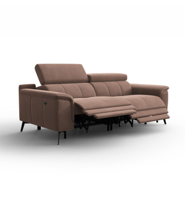 Canapé Relax 3 places FIERO, tissu velours marron