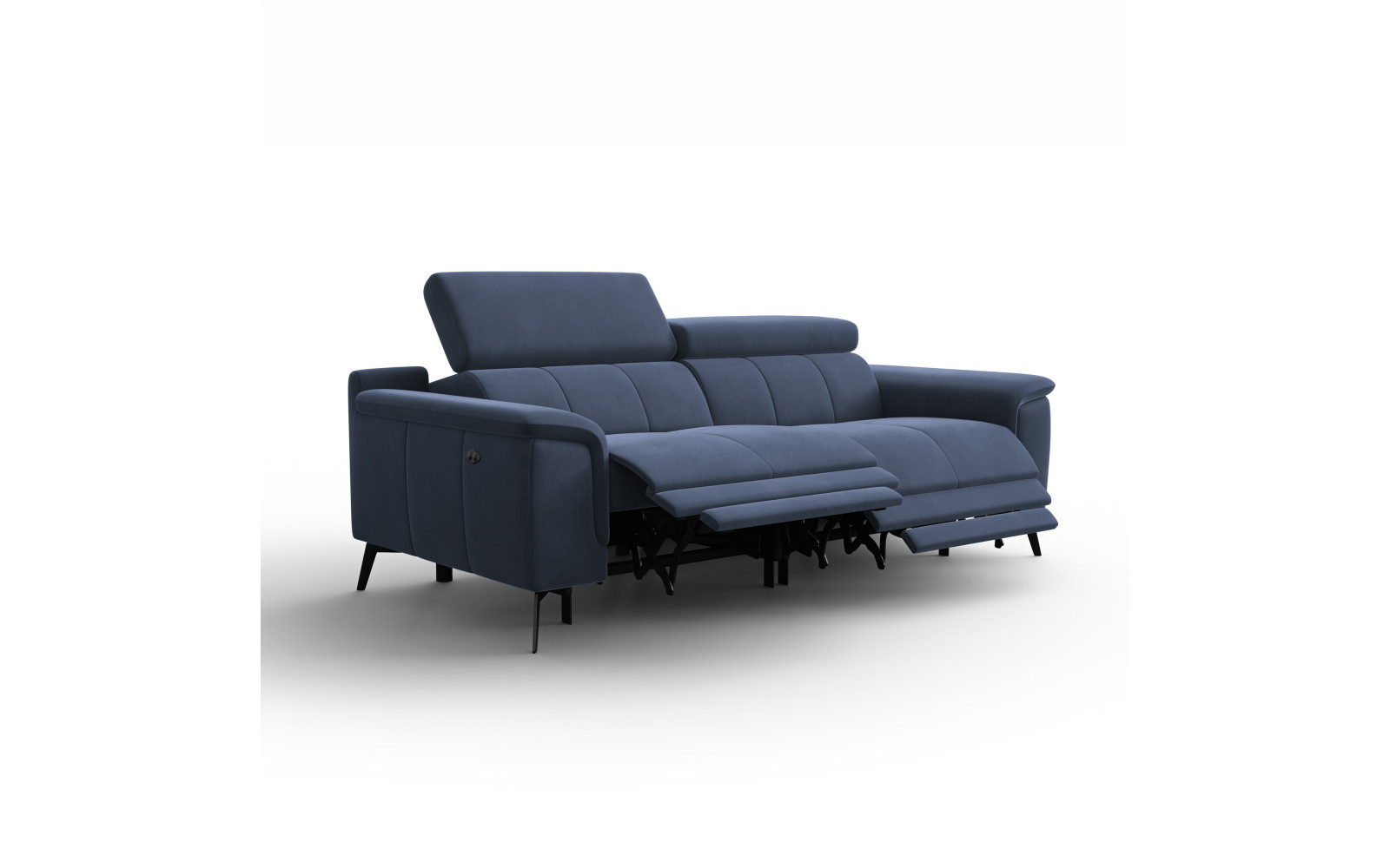 Canapé Relax 3 places FIERO, tissu velours bleu marine