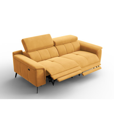 Canapé Relax 3 places FIERO, tissu velours jaune