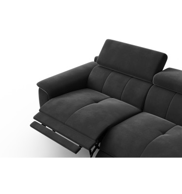 Canapé Relax 3 places FIERO, tissu velours noir