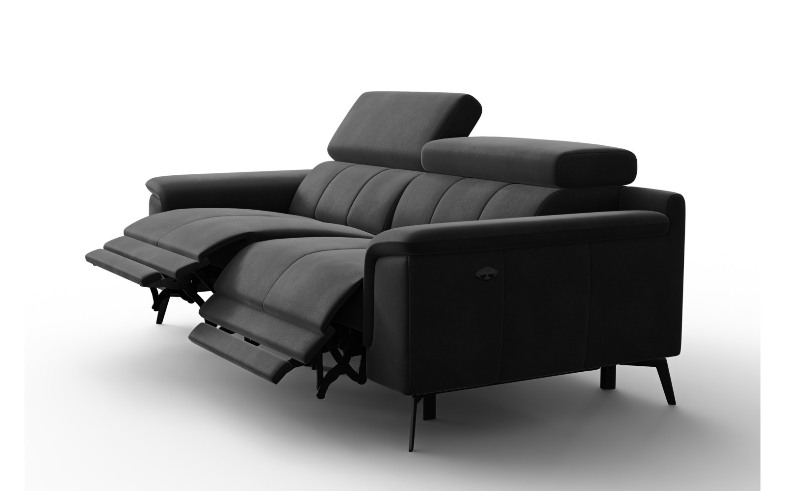 Canapé Relax 3 places FIERO, tissu velours noir