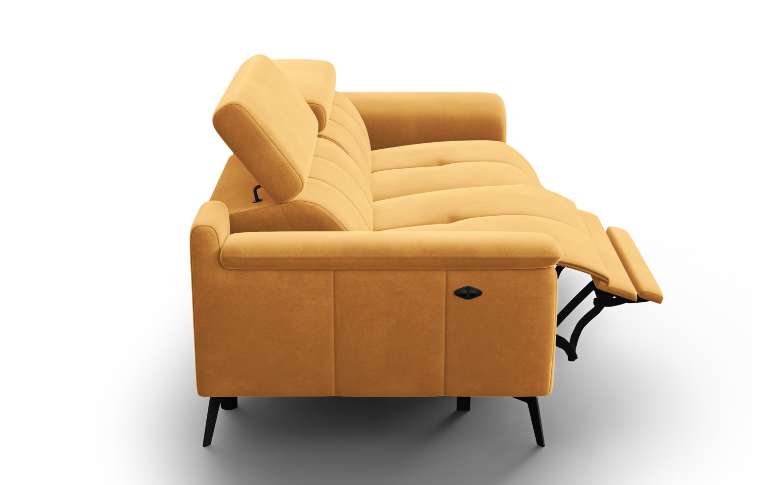 Canapé Relax 3 places FIERO, tissu velours jaune