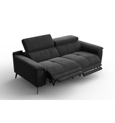 Canapé Relax 3 places FIERO, tissu velours noir