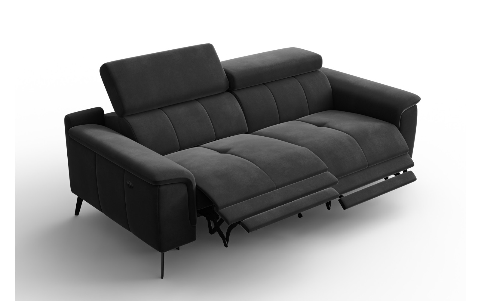 Canapé Relax 3 places FIERO, tissu velours noir