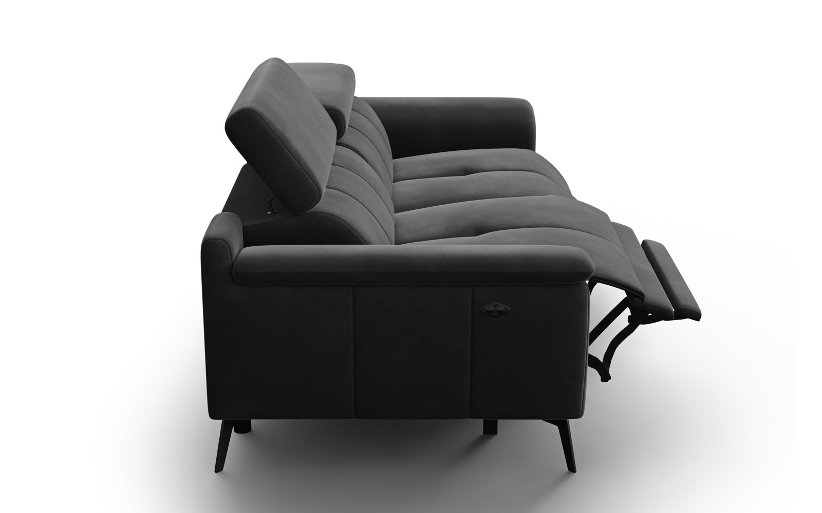 Canapé Relax 3 places FIERO, tissu velours noir