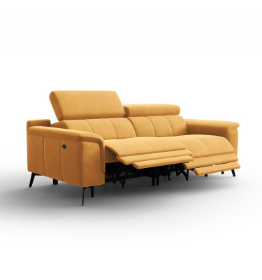 Canapé Relax 3 places FIERO, tissu velours jaune