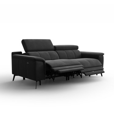 Canapé Relax 3 places FIERO, tissu velours noir