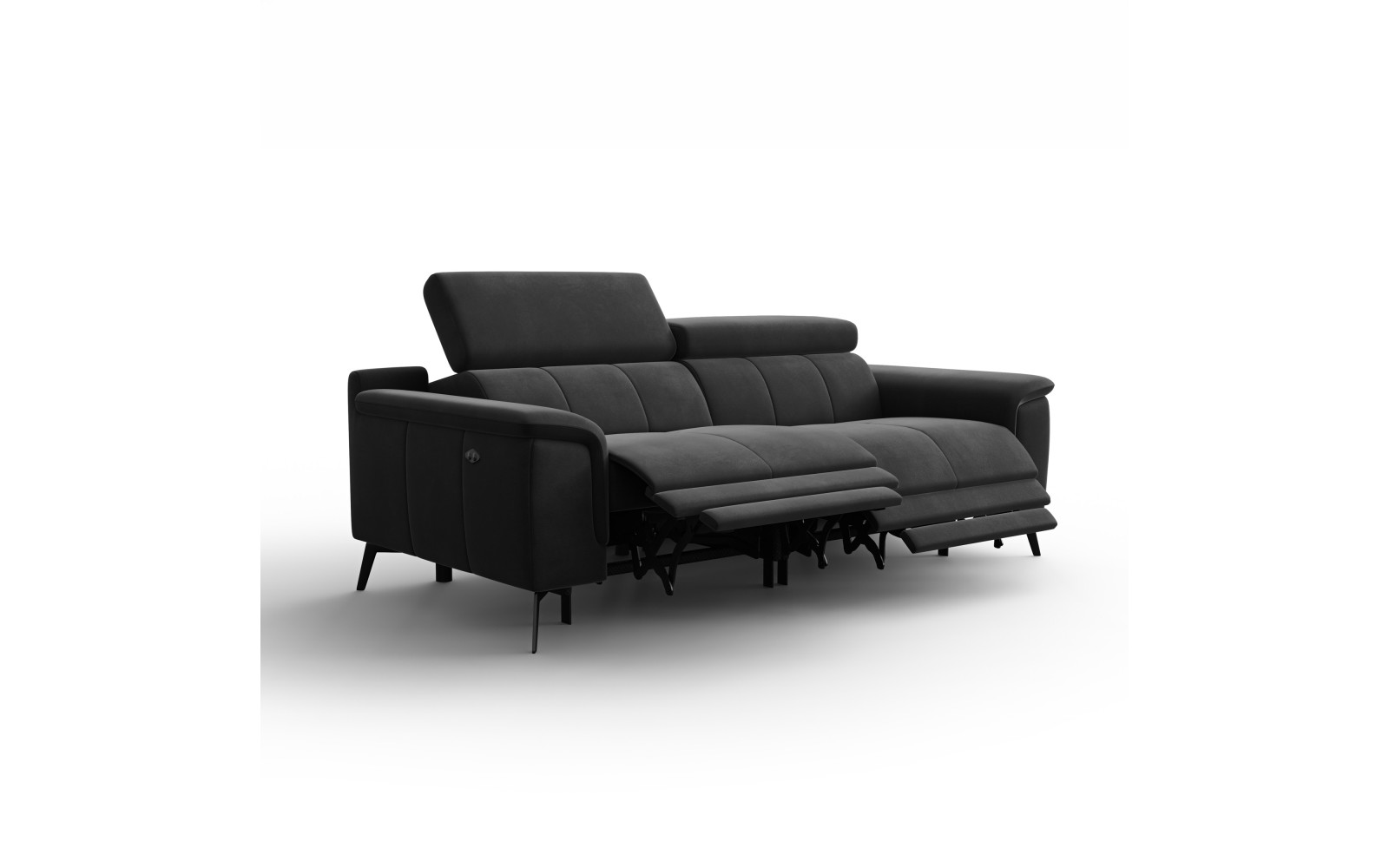 Canapé Relax 3 places FIERO, tissu velours noir