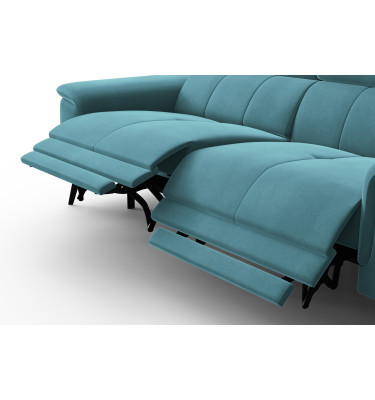 Canapé Relax 3 places FIERO, tissu velours turquoise