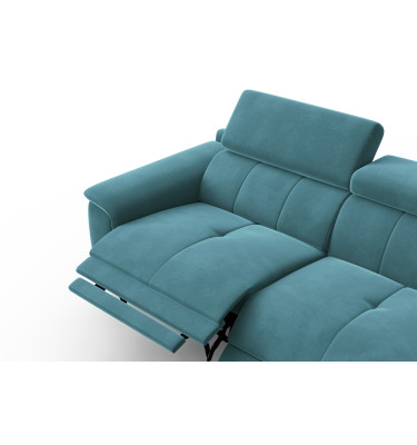 Canapé Relax 3 places FIERO, tissu velours turquoise