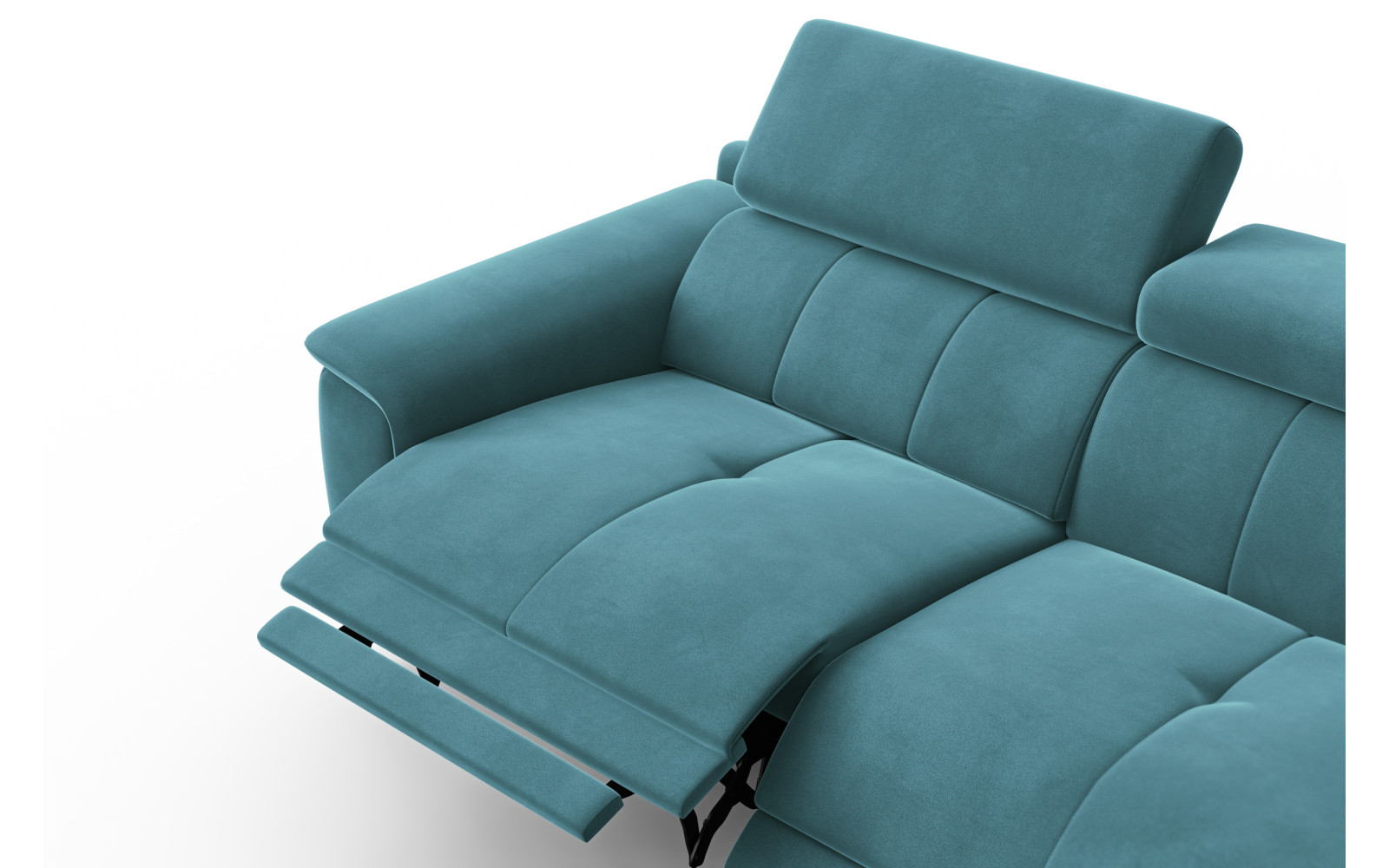 Canapé Relax 3 places FIERO, tissu velours turquoise