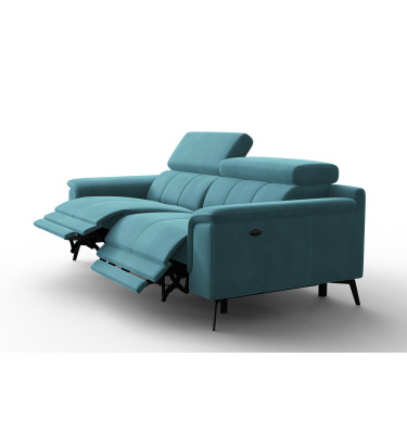 Canapé Relax 3 places FIERO, tissu velours turquoise