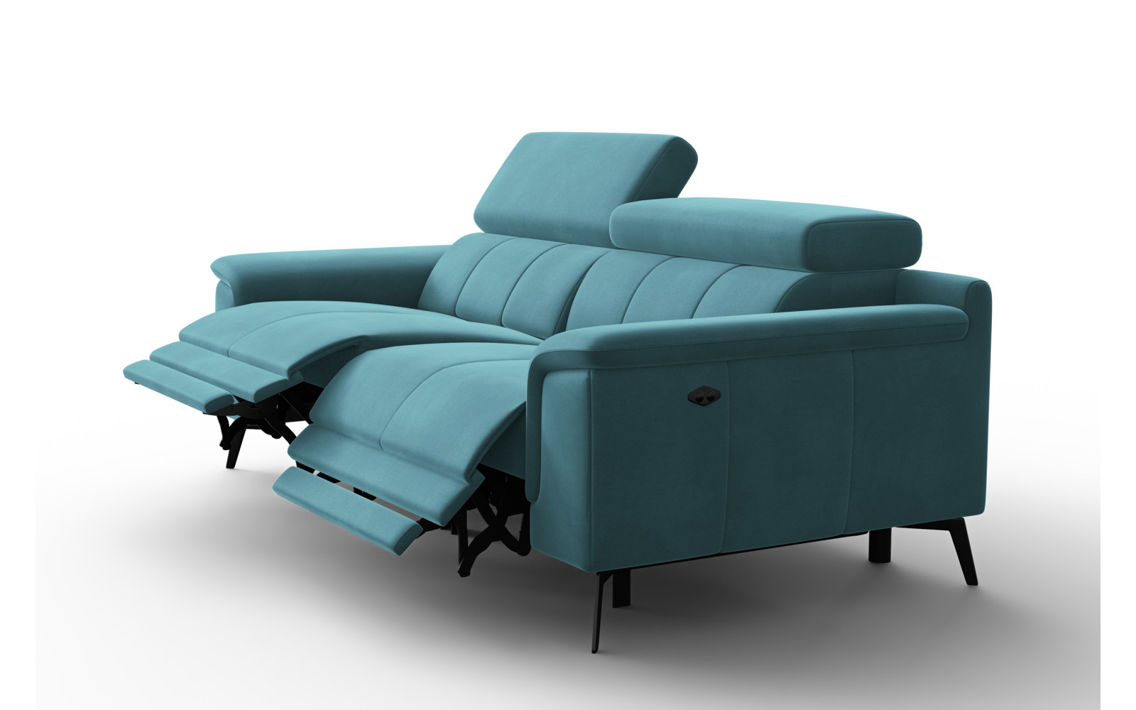 Canapé Relax 3 places FIERO, tissu velours turquoise