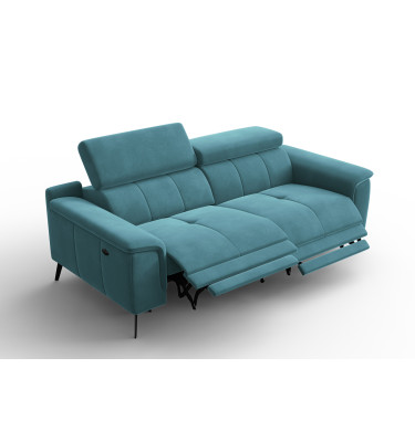 Canapé Relax 3 places FIERO, tissu velours turquoise