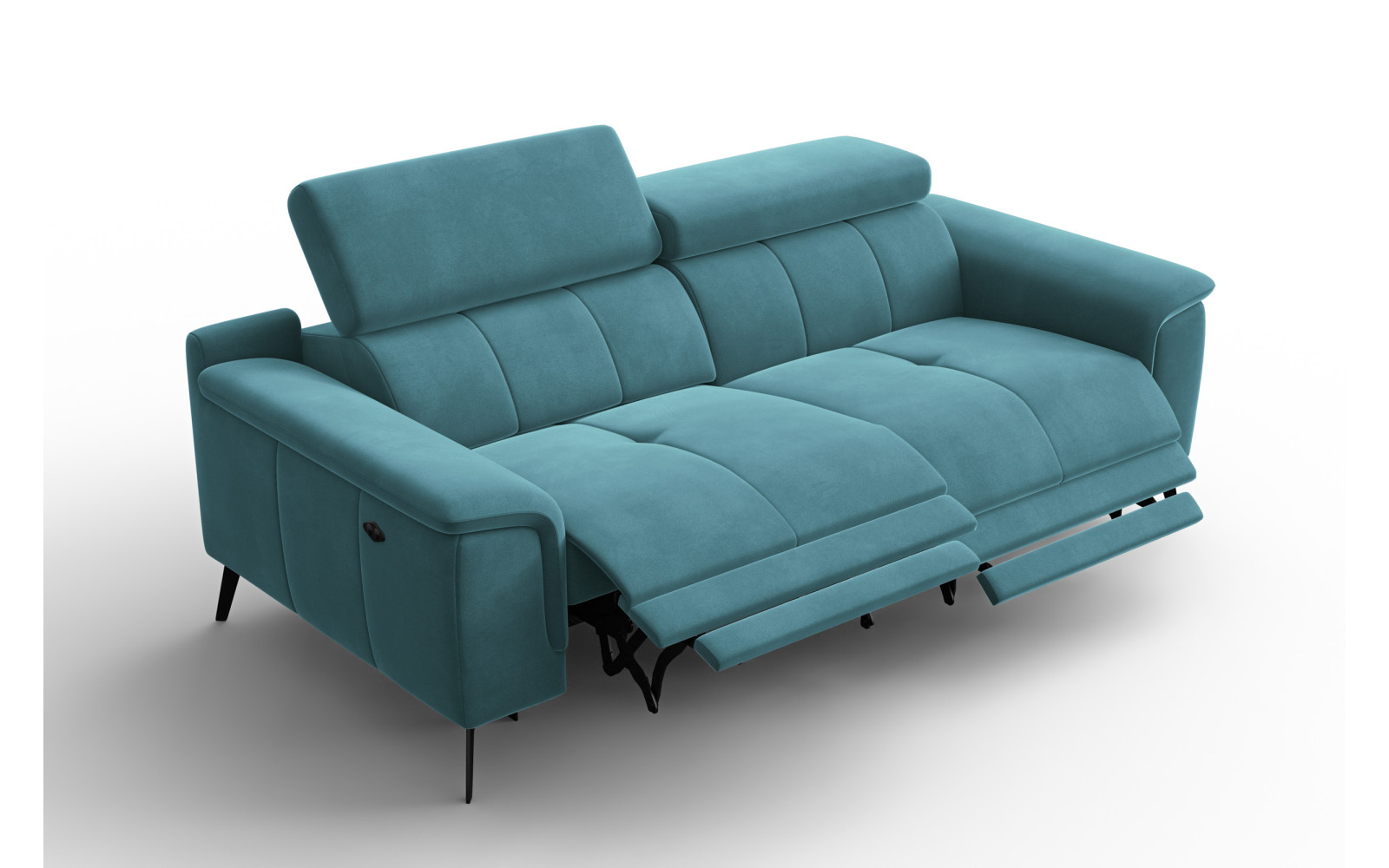 Canapé Relax 3 places FIERO, tissu velours turquoise
