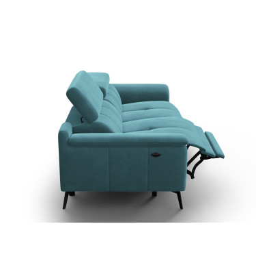 Canapé Relax 3 places FIERO, tissu velours turquoise