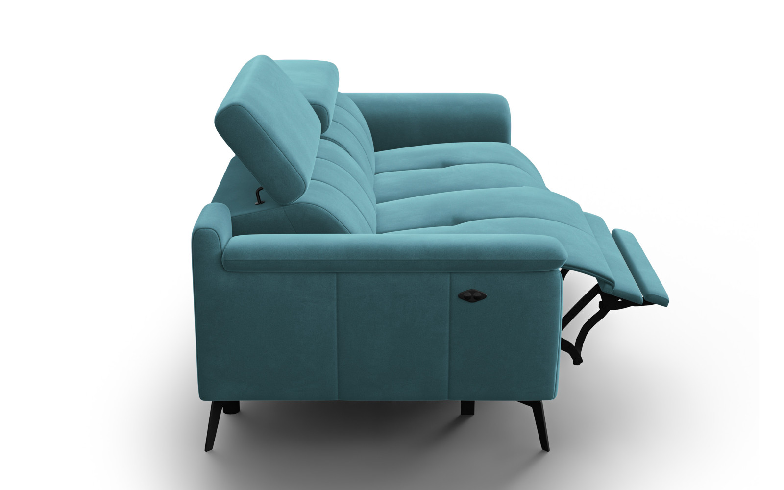 Canapé Relax 3 places FIERO, tissu velours turquoise
