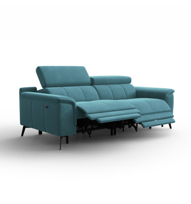 Canapé Relax 3 places FIERO, tissu velours turquoise