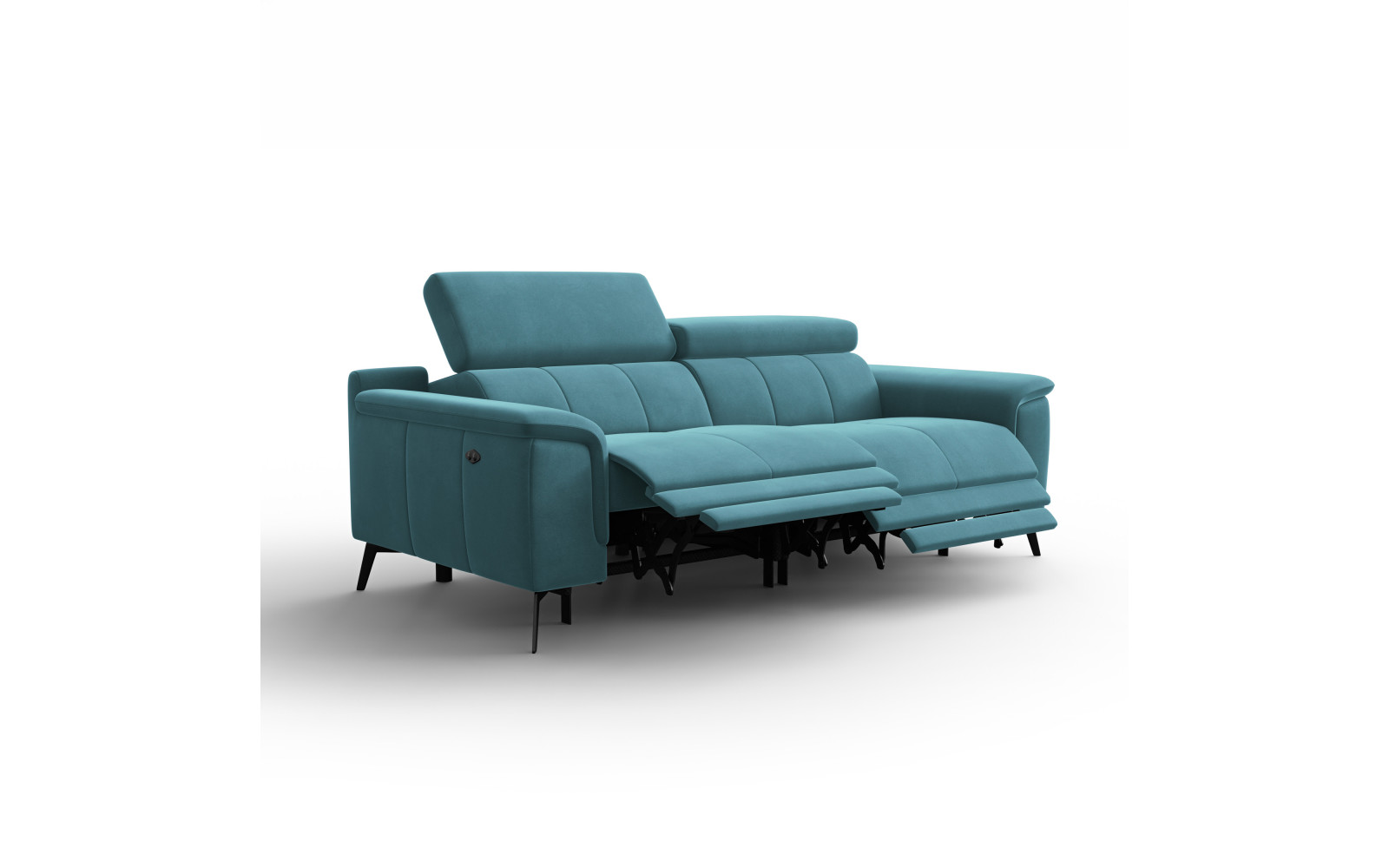 Canapé Relax 3 places FIERO, tissu velours turquoise